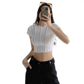 Slim Fit Short Sleeve Blouse with Lines